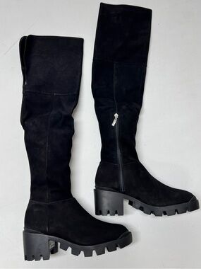 SCHUTZ Violeta Women’s Knee High Tall Nubuck Boots Lug Sole Heel Size 8.5 Black